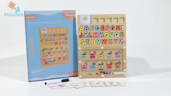 Mauzek® Magnetisch Doolhof Letters en Kleuren – Montessori speelgoed – Houten speelgoed – Magneetspel – Educatief Spel - Sensorisch Speelgoed – Motoriek – Magnetisch Spel – Peuter – Speelbord – Jongens – Meisjes – 3 jaar – 4 jaar – 5 jaar – 6 jaar