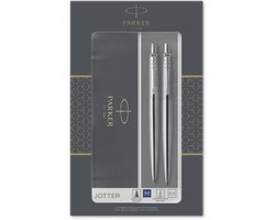 Parker Jotter duo geschenkset balpen en vulpotlood (0.5mm) - blauwe inkt - roestvrij staal met chromen afwerking