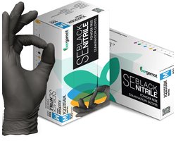 Zwarte Nitril Poedervrije Onderzoekshandschoenen-Black Nitrile Powder-Free Examination Gloves-Biocompatibility tested-Tactile Sensitivity-Medical Grd AQL 1.5 Compliance-Ultra Soft Fit Provides Comfort Enhanced Protection Against Chemical/Maat L