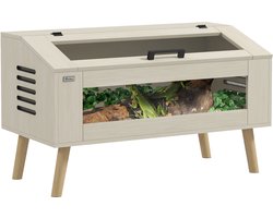 PawHut Terrarium für Reptilien, 140L Reptil Fütterungsbox mit gehärteten Glasfenstern, Deckel, Beine, Reptilienzuchtbox für Amphibien, Spinne, Eiche, 100 x 50 x 60 cm