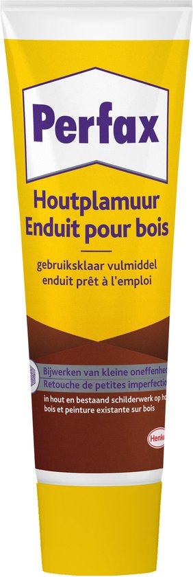 Perfax Houtplamuur Enduit pour bois tube, klaar voor gebruik, voor het retoucheren van kleine oneffenheden.