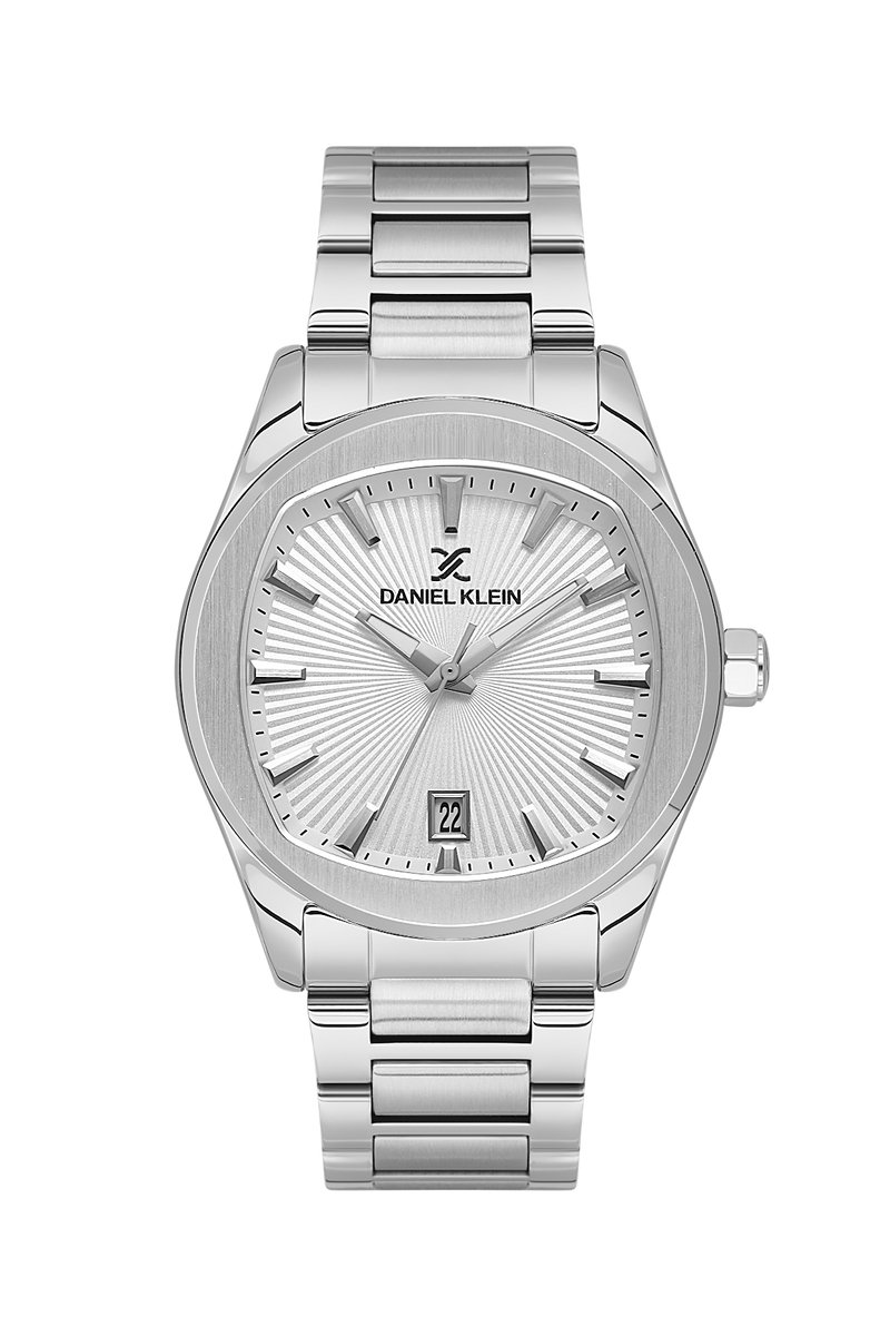 Daniel Klein DK.1.13979-1 - Horloge - Polshorloge - Analoog - Mannen - Heren - stalen band - Metaal - Rond - Afgerond vierhoek - Datumaanduiding - Strepen - Zilverkleurig - Wit - Zwart