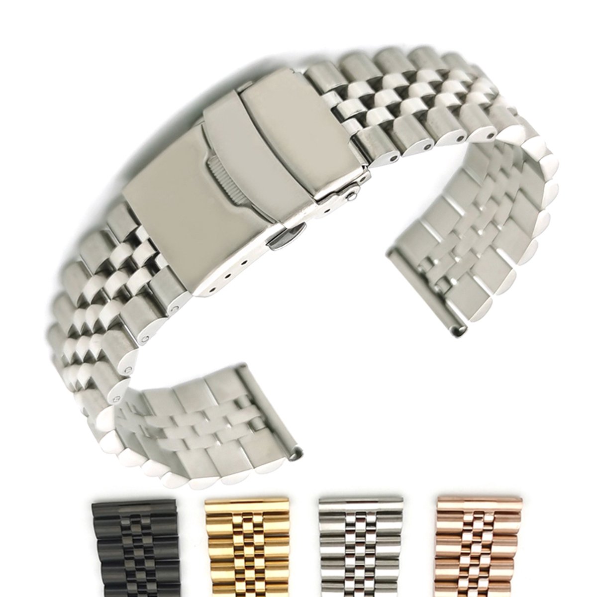22mm Oyster Horlogeband - Universeel - RVS316L - Vervangende Horlogeband - Geschikt voor diverse (smart)watches zoals Samsung S3, Huawei GT, Amazfit 1-2, Honor Dream - zilverkleurig
