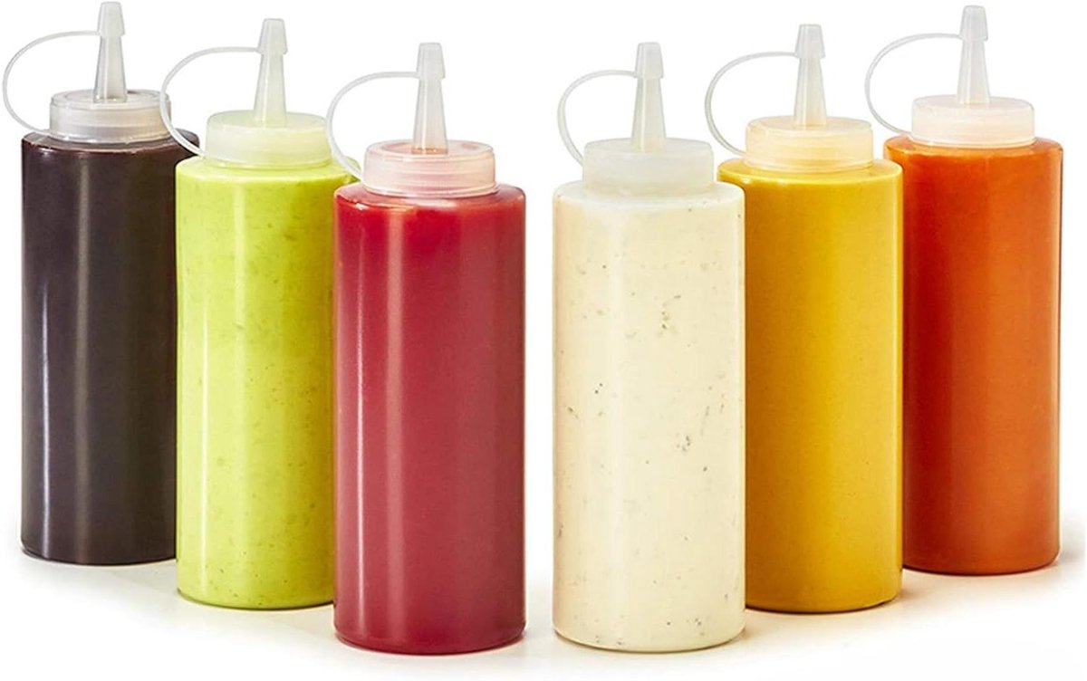 Image of 6-delige Knijpflessen Set 250ml Plastic Knijpfles 8oz met Dop, Knijpfles voor Saus, Verf, Bakken, Ketchup, Scherpe Saus, Olijfolie