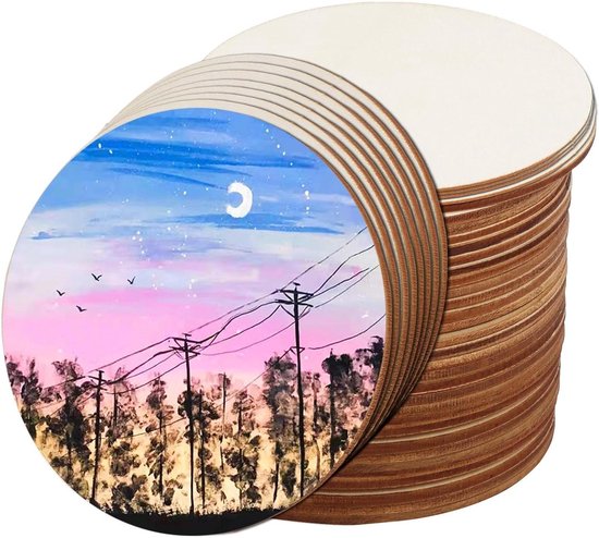 Houten schijven, 200 stuks ronde houten schijven, 2 cm diameter, 2,5 mm dik, doe-het-zelf handwerk, houten schijven, lichte houten uitsparingen, voor kunst, bordplaque, ornamenten of als decoratie