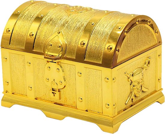 Foto: Jgs premium piratenschatkist goudkleurig retro voor decoratie en feestjes schatkist piratenthema met kleine afmetingen