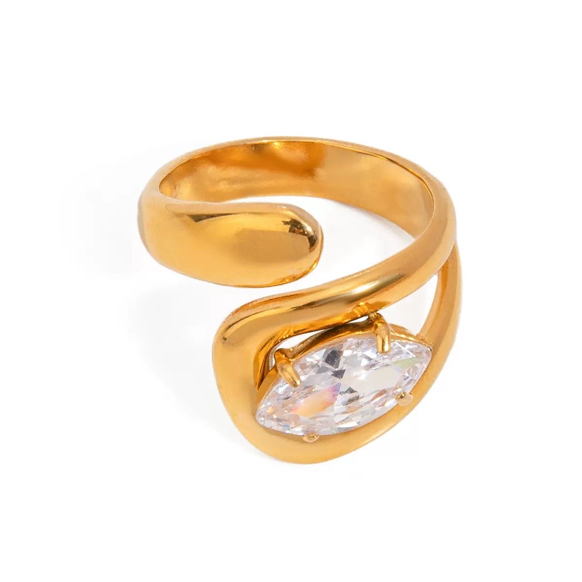 Helin Life Dames Ring – Goudkleurig – RVS – Verstelbaar – Met Zirkonia – Modieuze Anti-Allergische Ring – Vrouwen Cadeau