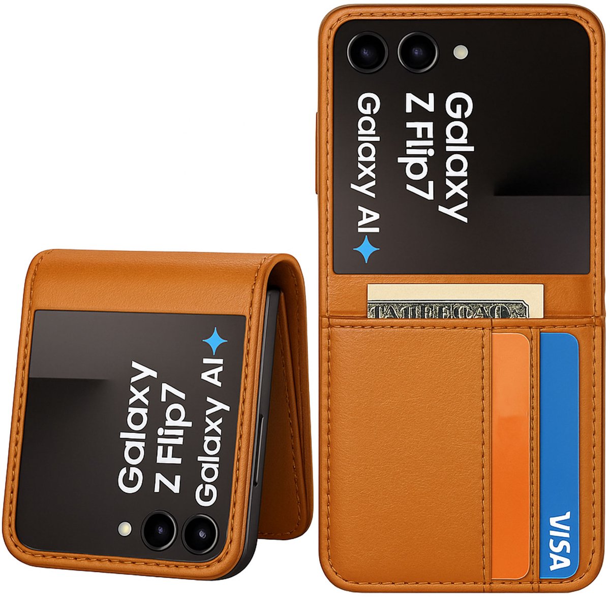 ChiGuard Wallet Case geschikt voor Galaxy Z Flip 7 – Book Case - Portemonnee - Cognac Caramel