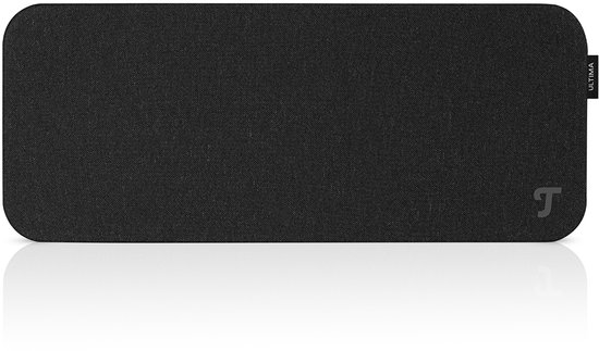 Zwarte, rechthoekige Ultima soundbar met afgeronde hoeken, met Teufel logo.