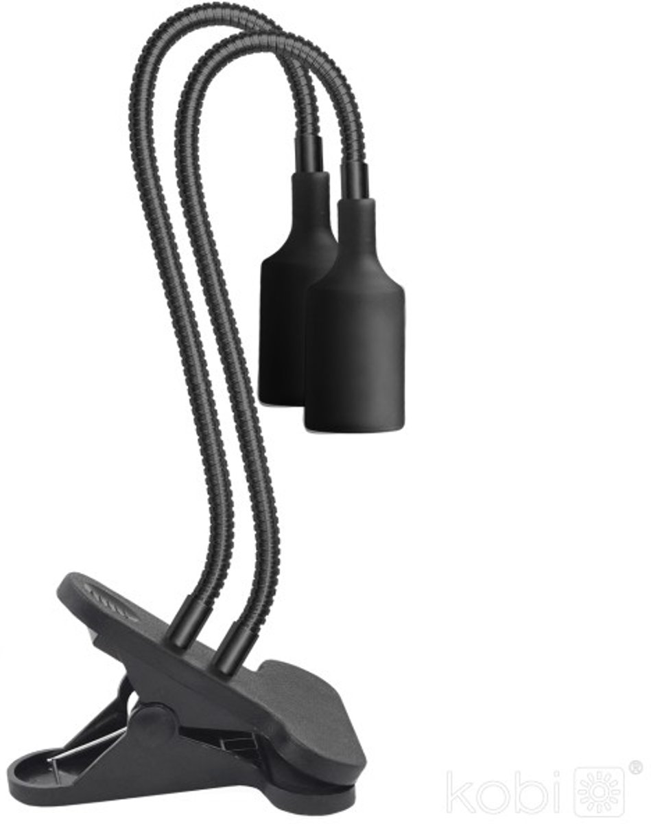 Kobi Planty Clip W Duo - tafellamp met 2x - zwart - Flexibele Arm met Klem | 2x E27 | Max 2x 30W exclusief