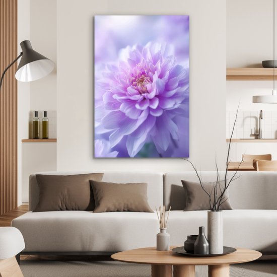 Aluminium schilderij 80x120 cm - Wanddecoratie metaal - Paars - Dahlia - Dromerig - Metalen muurdecoratie woonkamer - Decoratie industrieel - Foto op dibond - Industriële accessoires slaapkamer