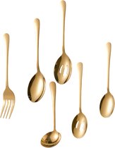 House of Husk Opscheplepel Set - Goud - Serveerlepel - Soeplepel - Slalepel - Groetelepel - Aardappellepel - 25cm - RVS - 6 Stuks