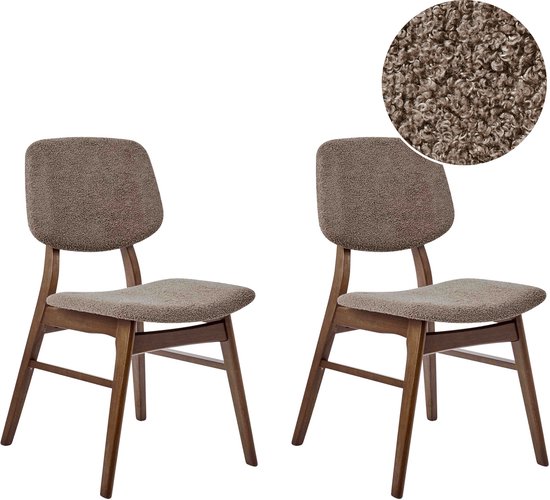 ELLA - Lot de 2 chaises de salle à manger - Taupe - Bois foncé/Bouclé