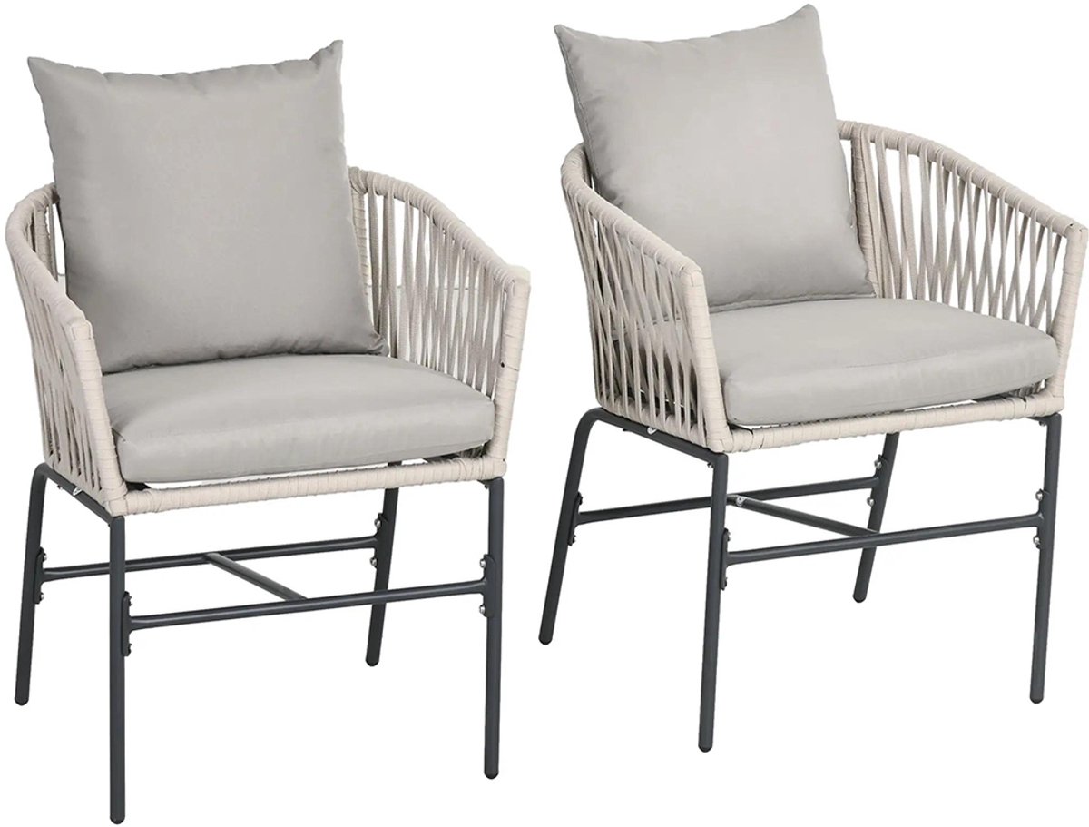 Sweiko Tuinstoel - Set van 2 - Met kussens - Metalen frame - Beige