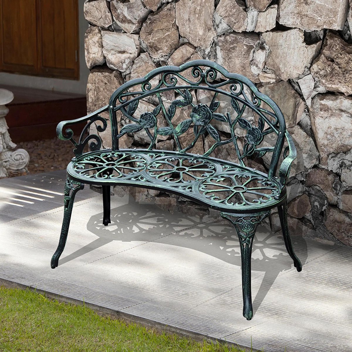 Sweiko 2-zits Tuinbank - Retro stijl - Draagvermogen 240 kg - 100 x 54 x 78 cm - Antiek bronsgroen