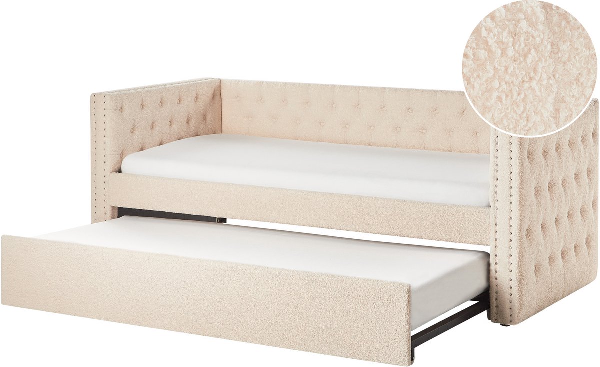 GASSIN - Onderschuifbed - Lichtbeige - 90 x 200 cm - Bouclé