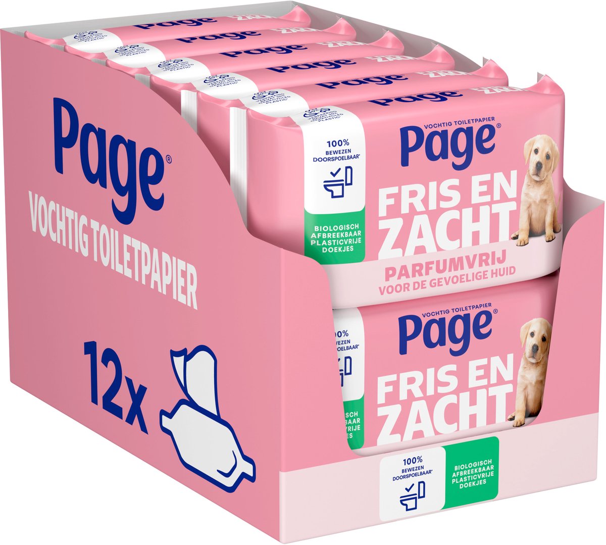 Page® vochtig toiletpapier - Fris en Zacht (Sensitive) - Parfumvrij - 456 velletjes - 12 x 38 stuks op Prijzenvolger.com