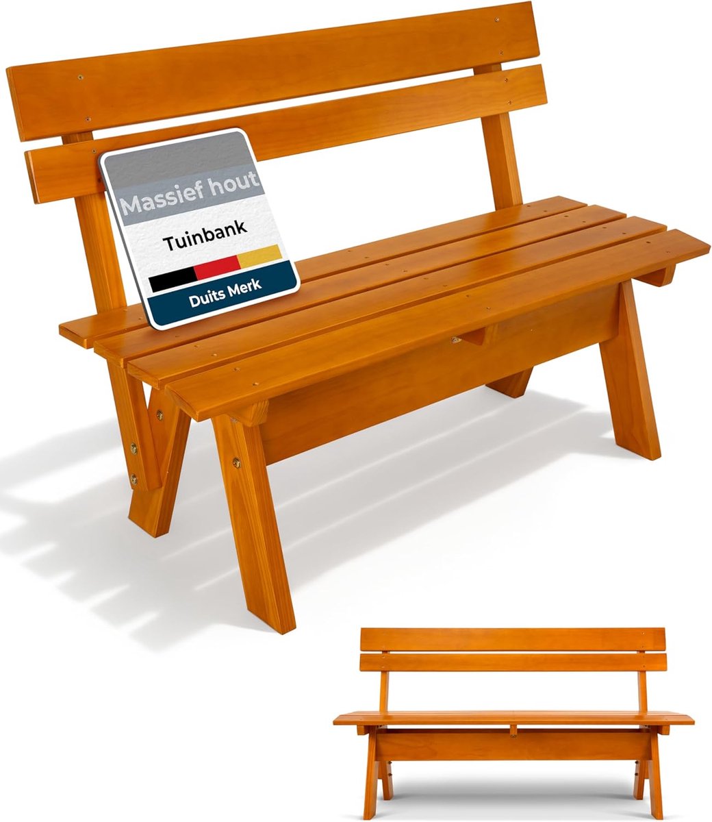 Beautissu Houten Tuinbank GR – Weerbestendig 3 Personen 150 cm breed – Massief Hout Gelakt – Duurzaam Robuust Tuinbank Hout voor Balkon Terras Serre of Tuin