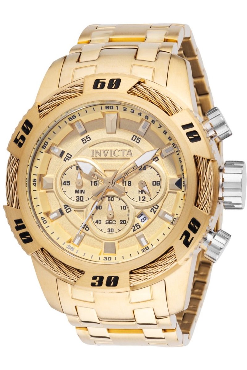 Invicta Speedway 49121 Heren Horloge - Waterdicht - Analoog - Quartz Uurwerk - Roestvrij Staal met gouden Wijzerplaat - 50mm