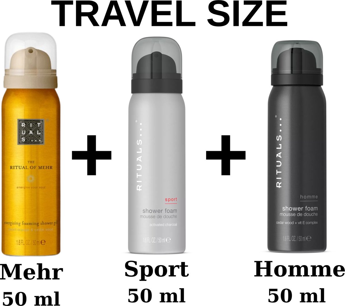 Rituals - Combi Set - Travel Shower Gels - Sport 50 ml + Homme 50 ml + Mehr 50 ml + Gift bag - 3X 50 ml = 150 ml - Douche gels - Doucheschuim - Travel size