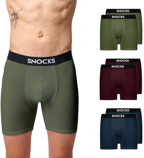 SNOCKS Boxershorts Heren - Onderbroeken Heren - Ondergoed Heren - met extra lange pijpen - Biologisch Katoen - Duurzaam Cadeau - 6 Stuks