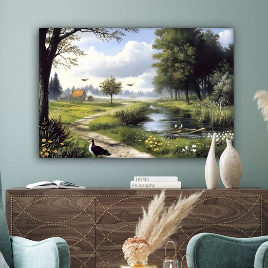 Tableau sur toile 120x80 cm - Décoration murale exclusive Chemin de sable - Paysage vert - Water - Décoration murale salon - Décoration chambre - Accessoires chambre - Peintures sur toile