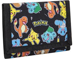 Pokémon Portemonnee voor Kinderen – Starter Pokémon Print – Zwart – Kinderportemonnee met Ritsvak – Pikachu, Charmander, Bulbasaur & Squirtle
