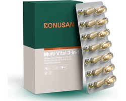 BONUSAN Multi Vital 3-in-1 – 84 Stuks – Multivitamine, Omega-3 & Vitamine D3 – Compleet Maandpakket met Actieve Nutriënten