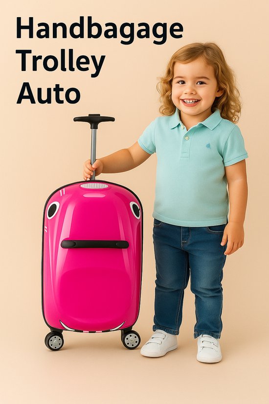 Valise enfant rose - Valise trolley à roulettes avec barre de traction - Valise de voyage ludique pour Garçons et Filles - Format Bagage à main - Vacances d'été - Avion
