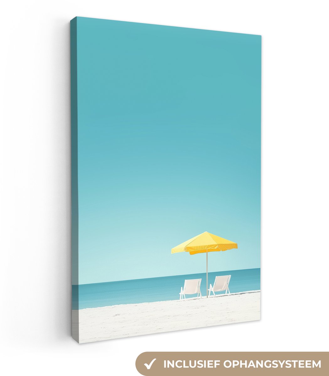 Canvas schilderij 80x120 cm - Exclusieve wanddecoratie Strand - Blauwe lucht - Geel - Para
