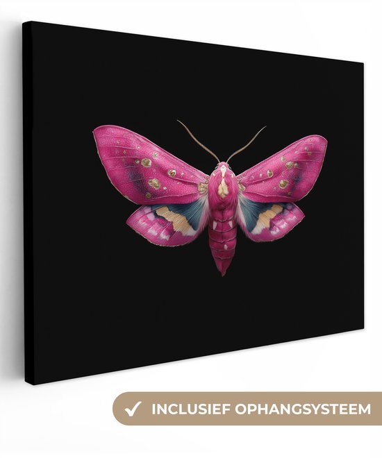 Tableau sur toile 160x120 cm - Décoration murale exclusive Papillon - Rose - Papillon de nuit - Décoration murale salon - Décoration chambre - Accessoires chambre - Peintures sur toile