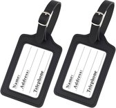 2x Kofferlabel Zwart – PU Leren Bagagelabel – Kofferlint – Reisetiket - Leder