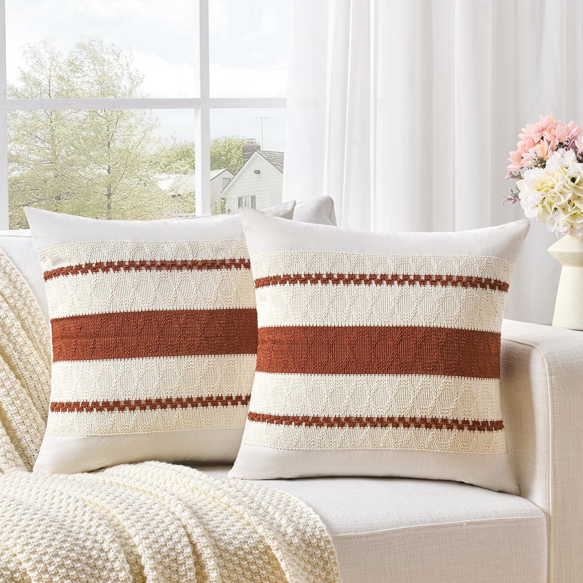 Ibenzoa Decoratieve Boho Kussenslopen Set van 2 voor Stijlvolle Slaapkamer en Woonkamer Decoratie Bruin