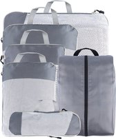 Packing cubes Compressie – Koffer organizer set – 6 stuks Baggage organizer met Compressierits – Packing cubes backpack – Grijs
