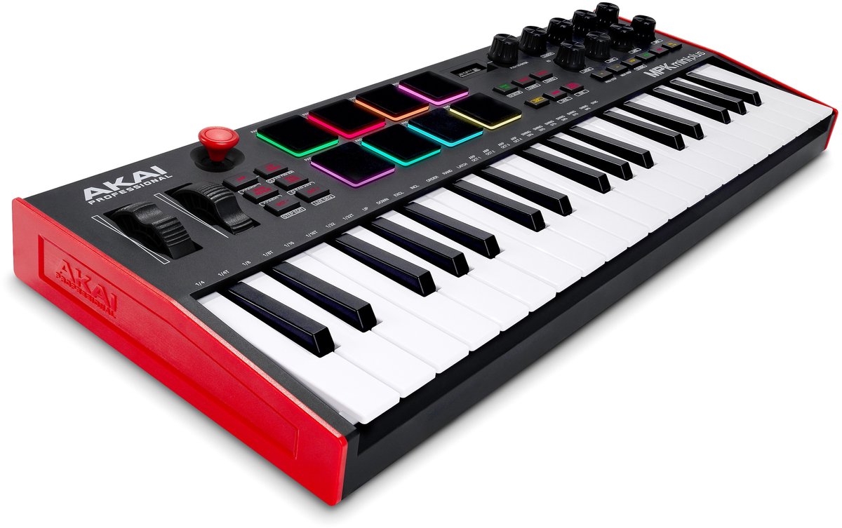 Akai Professional MPK Mini Plus - USB MIDI-keyboardcontroller met 37 minitoetsen, 8 MPC-pads, sequencer, MIDI/CV/Gate I/O, muziekproductiesoftware en Native Instruments Sound Package