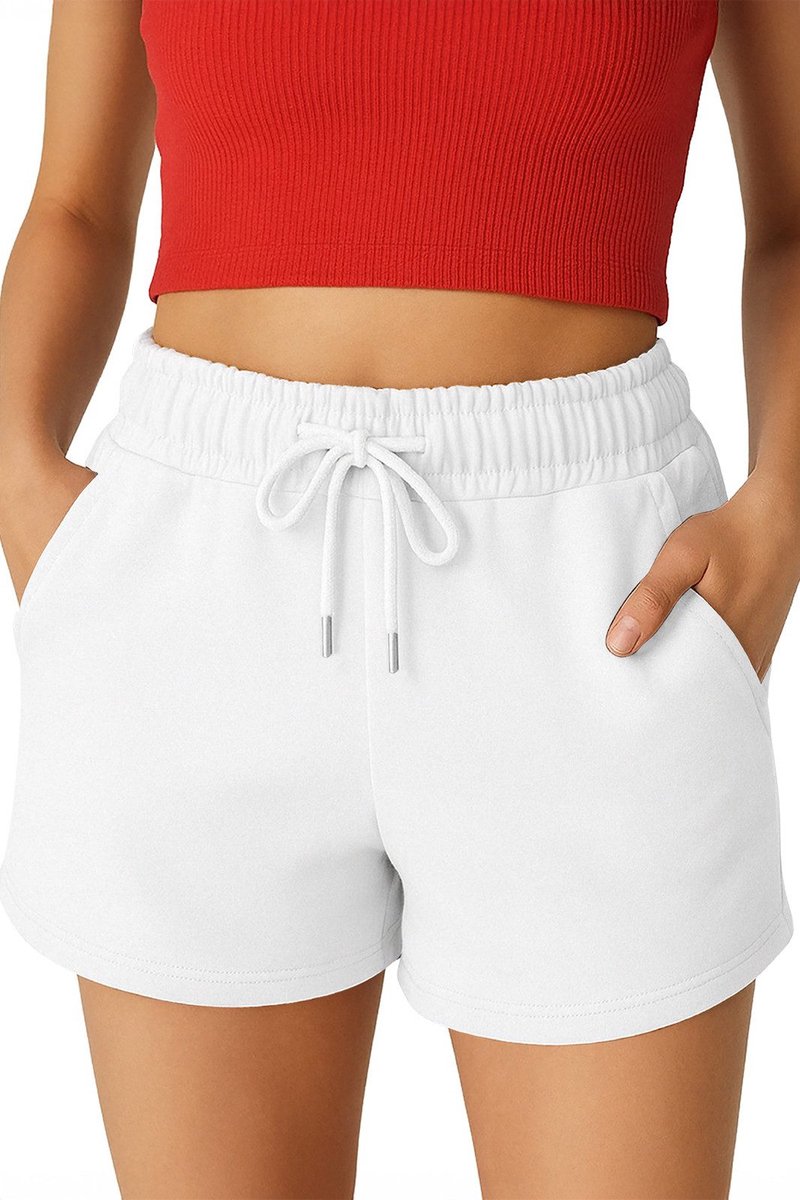 ROSS CAMP korte broek dames - comfortabele shorts dames - katoen sweat short - Wit XL