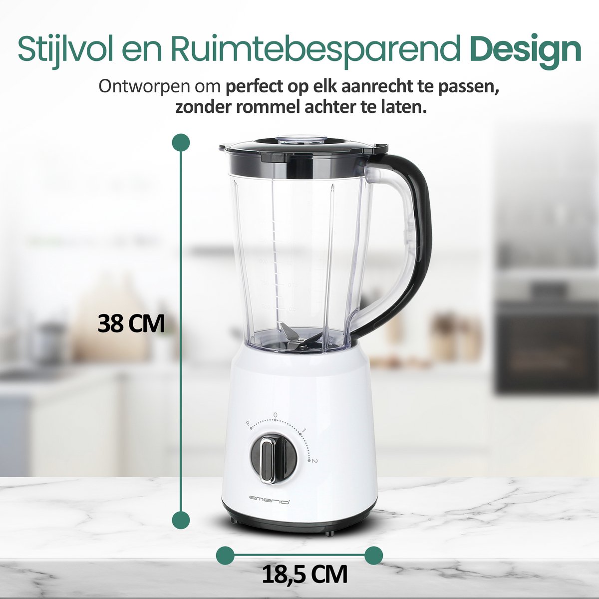 Emerio Blender 1.5L - Smoothie Maker met 2 Snelheden - RVS Messen en Vaatwasmachinebestendig - 500W - Blender-to-Go BL-124816.7 - Wit – foto 5
