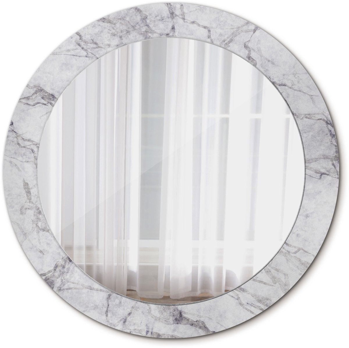 TULUP Spiegel - Ronde vorm Spiegel - op gehard Glas - Wit marmer - Diameter: 70 cm - Spiegel met decoratief motief - Spiegel voor elke ruimte - Grijze - Luxe Spiegel - Industrieel Spiegel - Spiegelmontageset Grijs Wit marmer