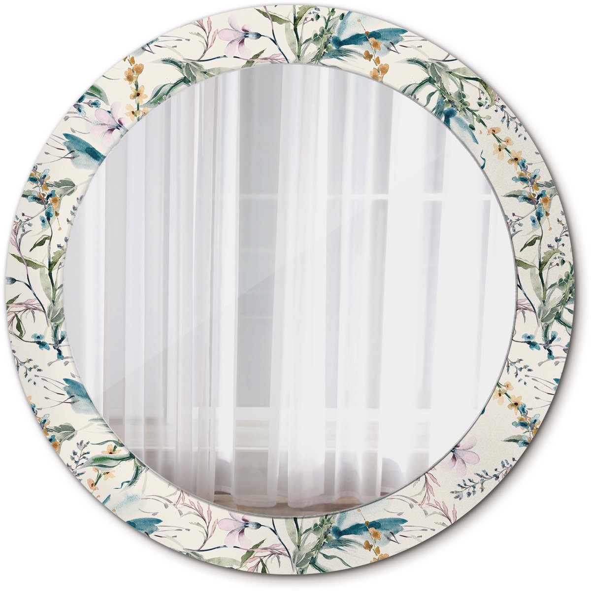 Tulup Spiegel - Ronde Spiegel - Spiegel op gehard Glas - Aquarelbloemen - Diameter: 70 cm - Spiegel met een sierlijk motief - Badkamerspiegel - Gangspiegel - Eetkamer - Crèmige - Wanddecoratie Spiegel - Decoratieve wandspiegel - Eenvoudige montage