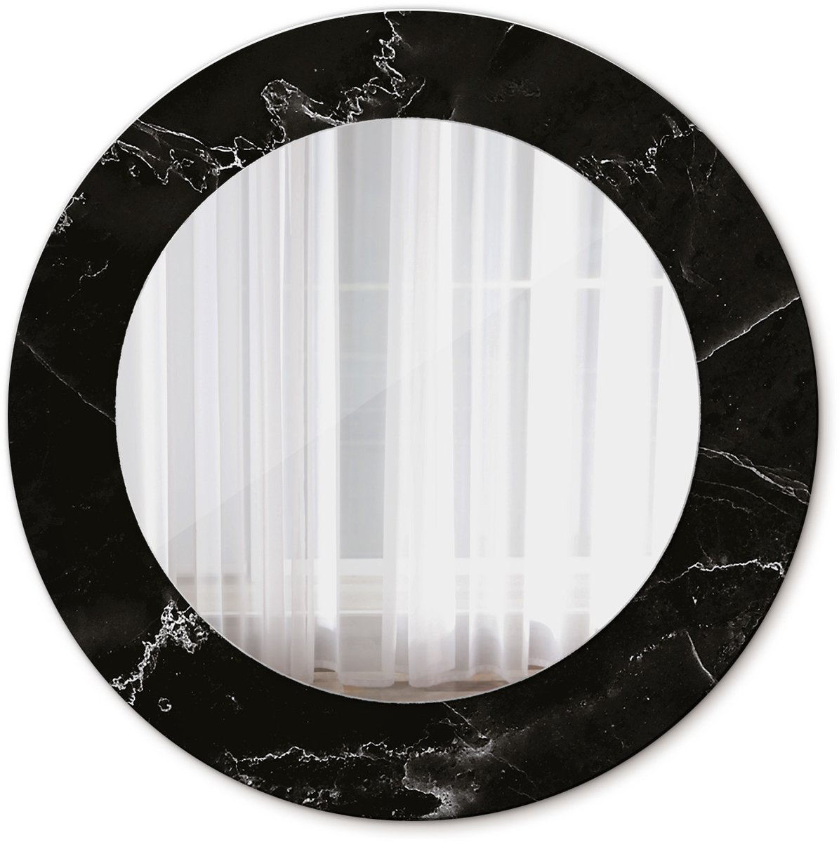 Tulup Spiegel - Ronde Spiegel - Spiegel op gehard Glas - Marmeren steen - Diameter: 50 cm - Zwarte - Woonkamerspiegel - Inloopkastspiegel - Hal - Spiegel met decoratief motief - Elegant Spiegel - Minimalistische spiegel - Glazen spiegel