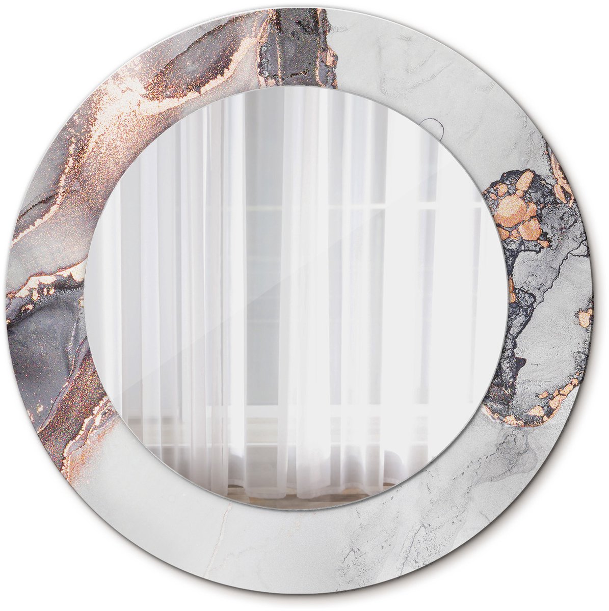 Tulup Spiegel - Ronde Spiegel - Spiegel op gehard Glas - Marmer abstract - Diameter: 50 cm - Witte - Inloopkastspiegel – Badkamerspiegel - Toiletspiegel - Decoratieve spiegel - Eigеntijds Spiegel - Premium Spiegel - Montageset