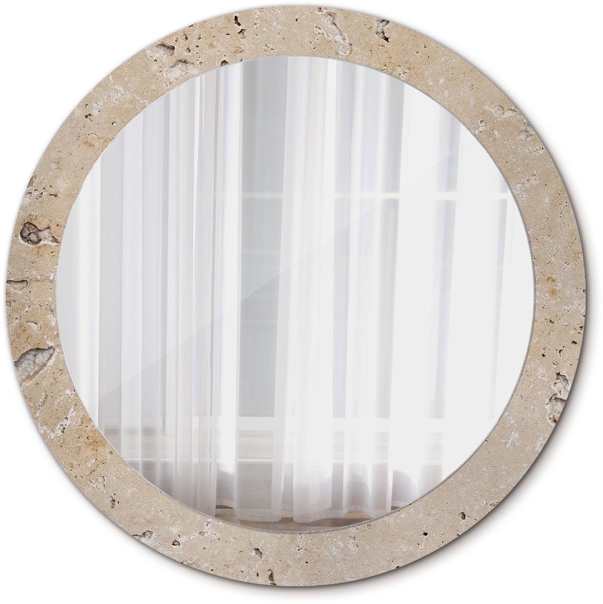 Tulup Spiegel - Ronde Spiegel - Spiegel op gehard Glas - Steenimitatie - Diameter: 80 cm - Decoratieve spiegel met patroon - Spiegel voor elke ruimte - Beige - Luxe Spiegel - Eigеntijds Spiegel - Top Kwaliteit