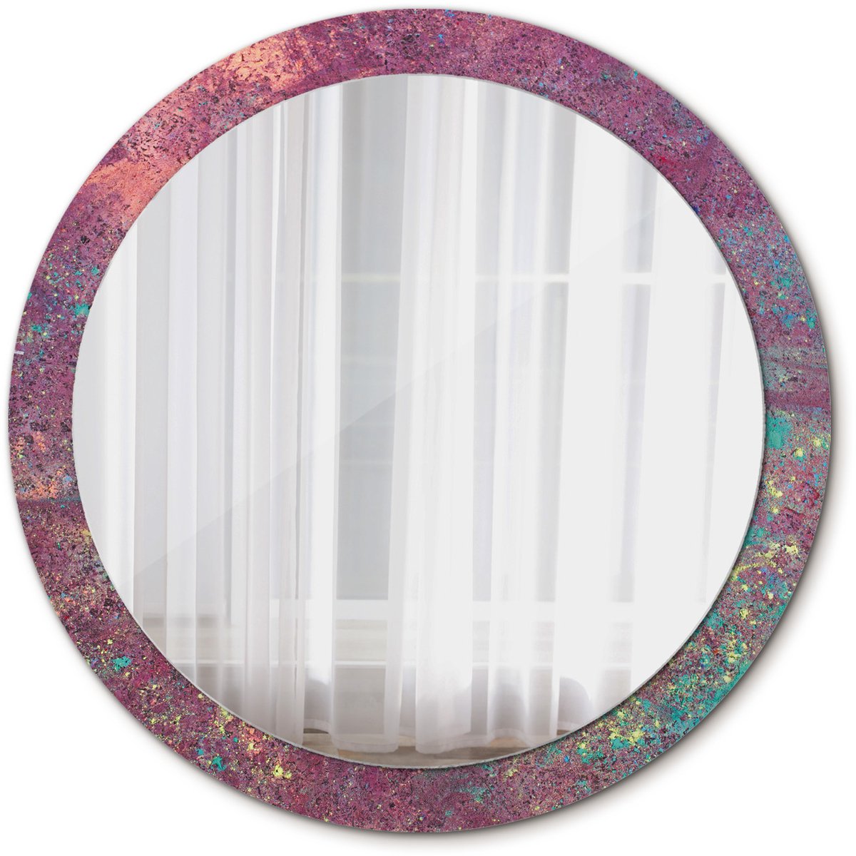 Tulup Spiegel - Spiegel op gehard Glas - Ronde Spiegel - Kleurenfestival - Diameter: 90 cm - Decoratieve spiegel - Decor voor woonkamer - Spiegel voor hal of entree - Paarse - Design Spiegel - Hangspiegel