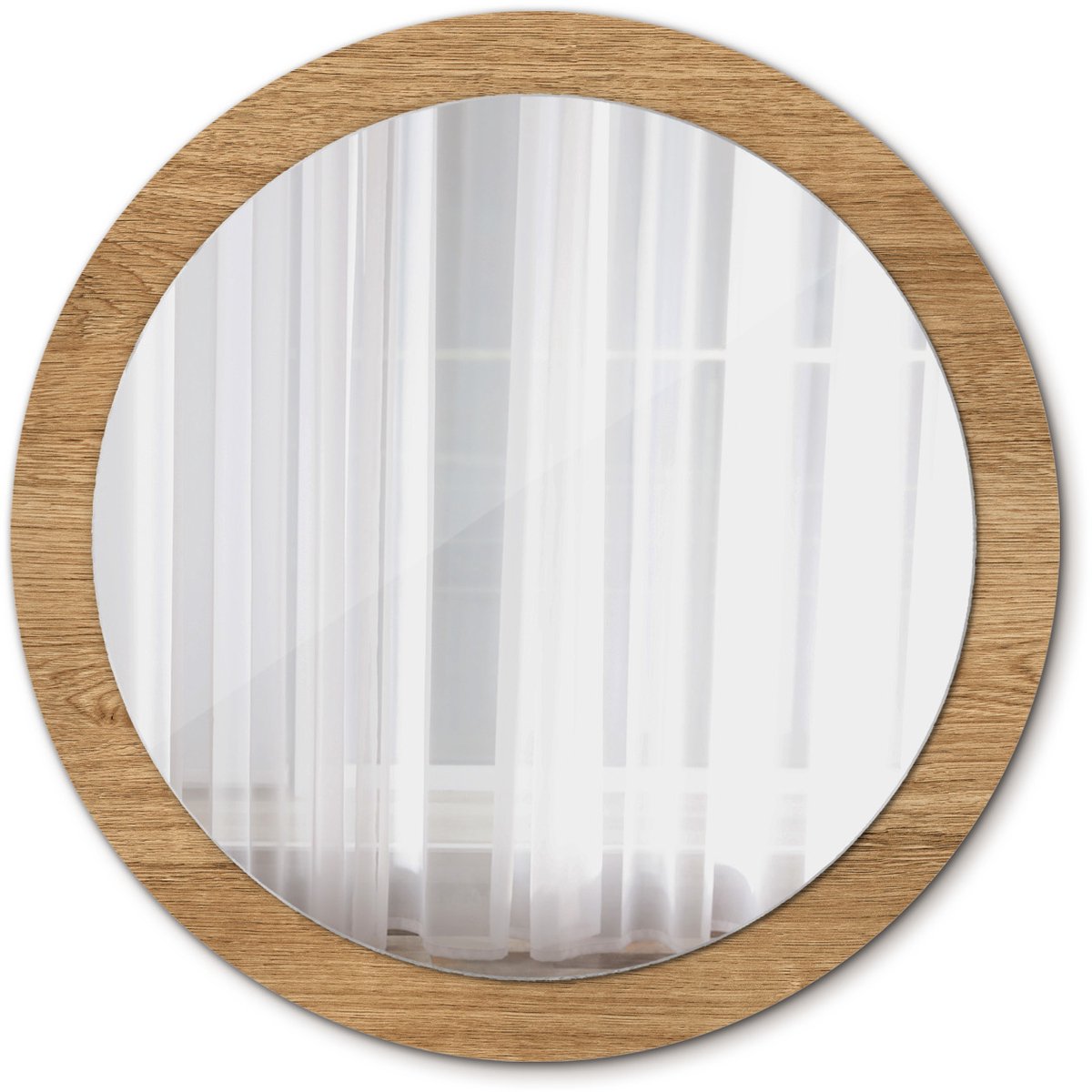 Tulup Spiegel - Ronde vorm Spiegel - op gehard Glas - Houttextuur - Diameter: 90 cm - Stijlvolle spiegel met grafisch motief - Inloopkastspiegel – Badkamerspiegel - Toiletspiegel - Bruine - Wanddecoratie Spiegel - Decoratief Spiegel - Ronde vorm