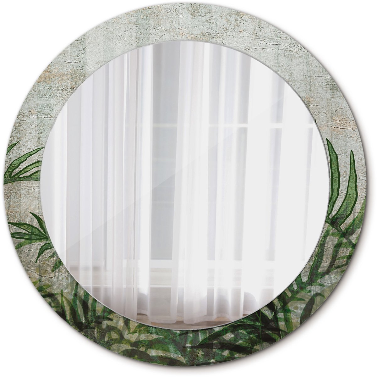 Tulup Spiegel - Ronde vorm Spiegel - op gehard Glas - Varenbladeren - Diameter: 70 cm - Design Spiegel - Badkamerspiegel - Gangspiegel - Logeerkamer - Groene - Origineel cadeau - Stijlvolle Spiegel - Spiegel Met Haken