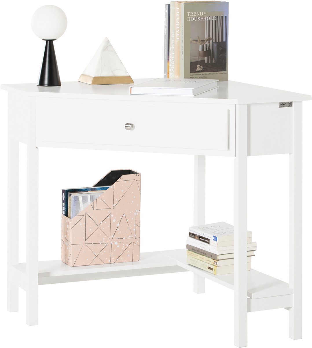 SoBuy FWT31-W Hoekbureau - Wit Houten Bureau met Lade 76x76cm
