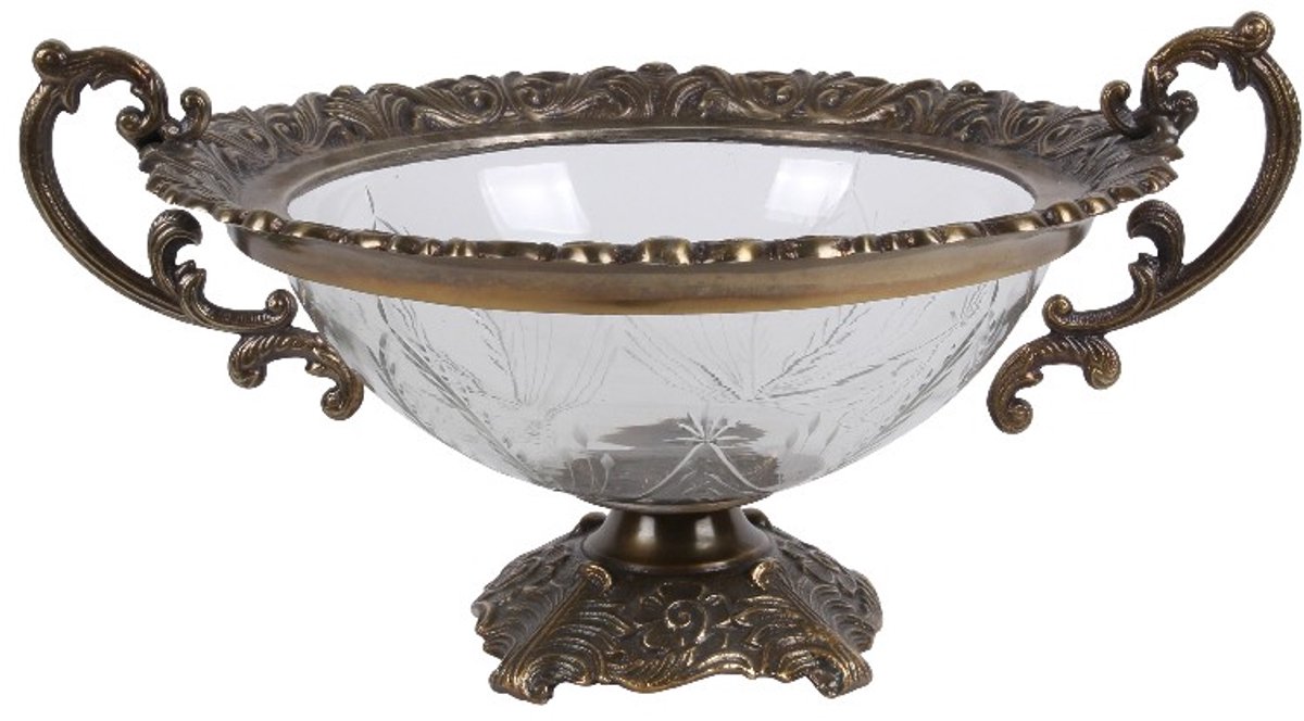 Baroque - Decoratieve schaal - Schaal met handvat alu 39 cm - 48x38x24 - Aluminium+glass