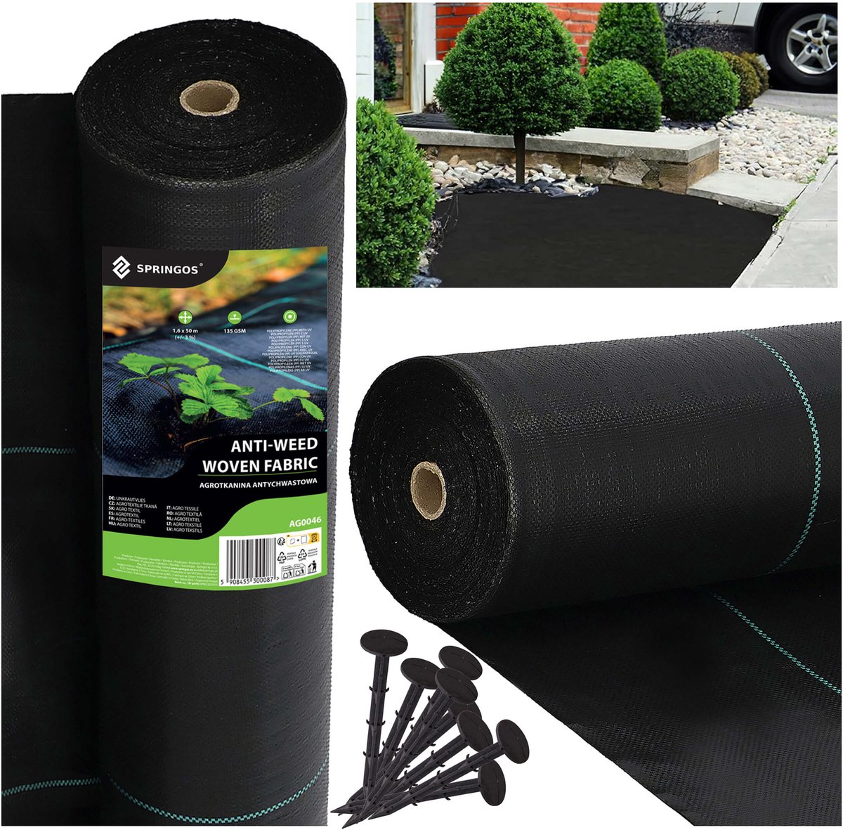 Springos Worteldoek - Anti -Onkruid - Beschermfolie - 135g - 1,6X50 M - Zwart