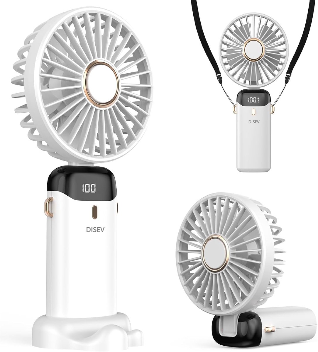Handventilator - Mini Ventilator - Kleine USB-ventilator - Draagbare mini-ventilator - Oplaadbare batterij - 3600 mAh - Digitaal beeld - 5 Standen - Ventilator - Nek Ventilator usb oplaadbaar - Opvouwbaar met Display - Wit