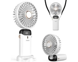 Handventilator - Mini Ventilator - Kleine USB-ventilator - Draagbare mini-ventilator - Oplaadbare batterij - 3600 mAh - Digitaal beeld - 5 Standen - Ventilator - Nek Ventilator usb oplaadbaar - Opvouwbaar met Display - Wit